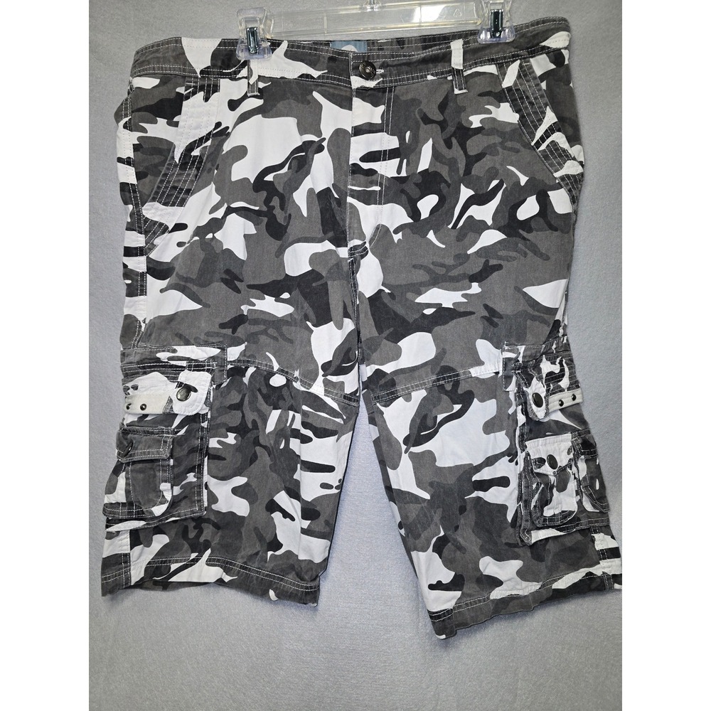 Kilburne & Finch Mens Black White Camo Cargo Shorts Size 38 Cotton Utility 25in